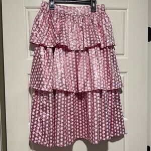 Queen Of Sparkles Sequins Star Ruffle Tiered Midi Skirt small s tiered Pink